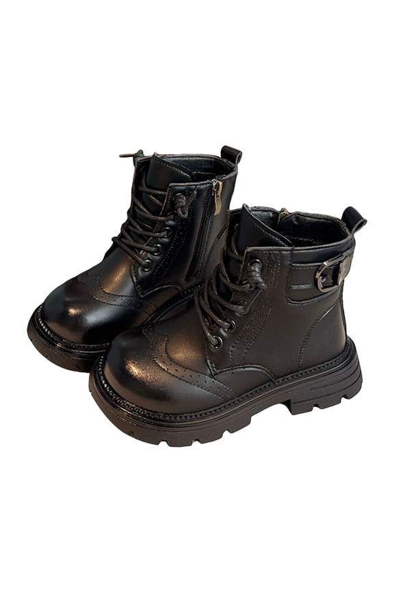 Girls Winter Boots Retro Wingtip Leather Dress Oxford Shoes Booties Trendy Buckle Lace up Zipper Platform Ankle Boots 12 Little Kid Black