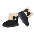 thumbnail image 1 of Girls Winter Boots Soft Plush Lining Ankle Snow Booties Bowknot Furry Collar Non-slip Warm Shoes (US:13|Little Kid, Black), 1 of 4