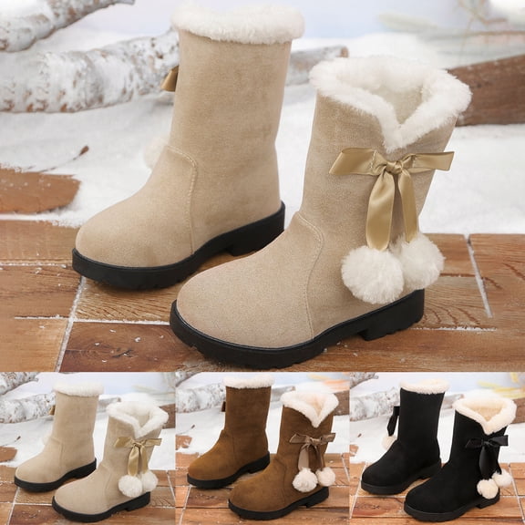 Girls Winter Boots Toddler Girl Boots Warm Sparkle Sequin Outdoor Non- Snow Boot for Little kids Brown 3.5 Y-4 Y