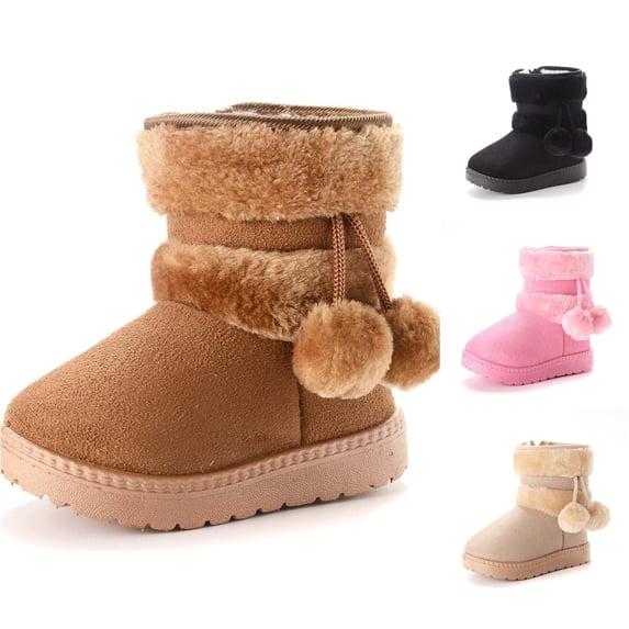Girls Winter Boots for Kids, Warm Lined Zip Ankle Boots, Non Comfortable Snow Boots for Girls 1-10 Years Cold Weather