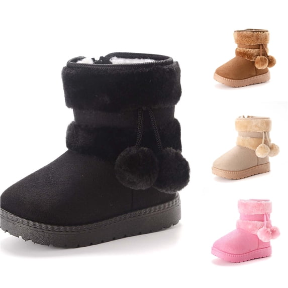 Girls Winter Boots for Kids, Warm Lined Zip Ankle Boots, Non Comfortable Snow Boots for Girls 1-10 Years Cold Weather