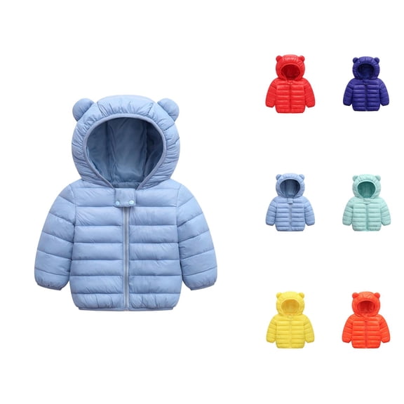 Girls Winter Clothes Girl Jacket Toddler Boys Girls Winter Long Sleeve Solid Coat Bear Ears Hooded Jacket Thicken Windproof Zipper Warm Outwear