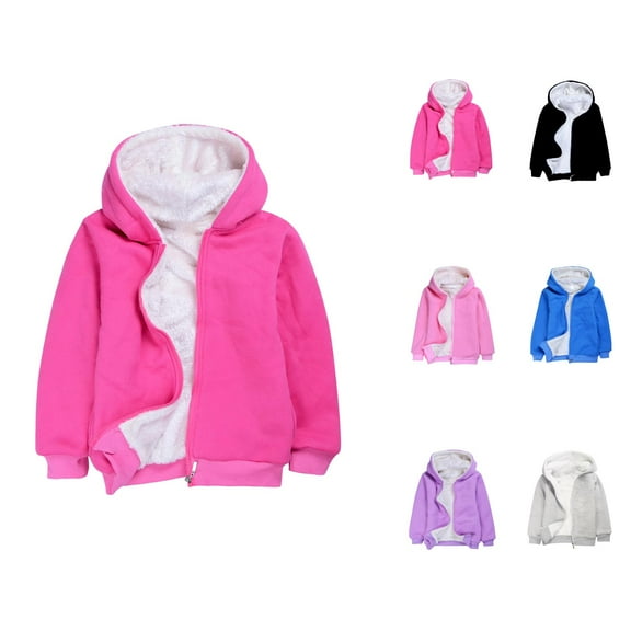 Girls Winter Clothes Girls Jacket Boys Girls Autumn Winter Long Sleeved Solid Color Cotton Warm Windproof Hood Zippered Hoodie Jacket Top Coat