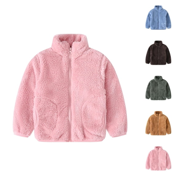Girls Winter Clothes Jackets for Girls Toddler Kids Baby Girls Boys Solid Wool Coat Jacket Outerwear Zipper Warm Thick Winter Outwear With 2 Pockets