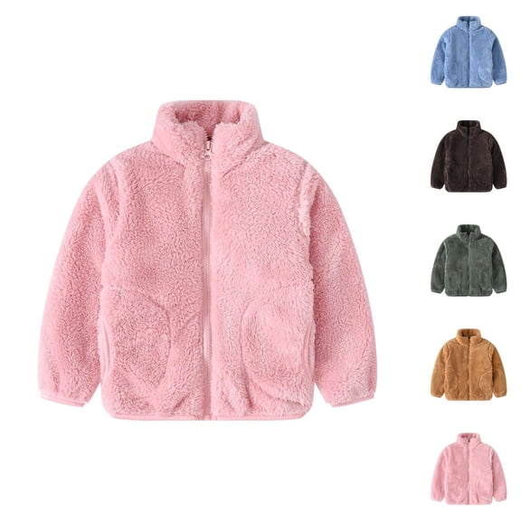 Girls Winter Clothes Jackets for Girls Toddler Kids Baby Girls Boys Solid Wool Coat Jacket Outerwear Zipper Warm Thick Winter Outwear With 2 Pockets