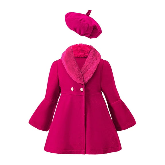 Girls Winter Coat Detachable Hood Warm Wool Blend Jacket Toddler Kids Outerwear for Daily Outdoor Activities And