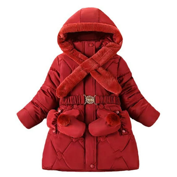 Girls Winter Coat Girls Puffer Jacket with Pocket Zip up Winter Hoodies Coat Solid Long Sleeve Windproof Kids Winter Jacket for Girls 4-5 Years