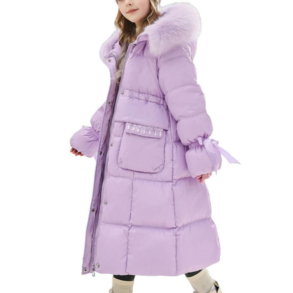 Girls Winter Coat Heavyweight Hooded Puffer Jacket Kids Windproof Warm Quilted Padded Down Jackets Snow Long Coats