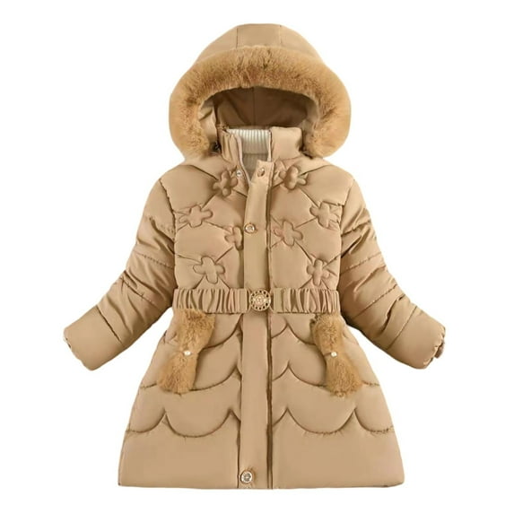 Girls Winter Coat Kids Puffer Jacket with Pocket Zip up Winter Hoodies Coat Warm and Windproof Winter Down Coat for Teen 120-M