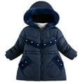 thumbnail image 1 of Girls Winter Coat Long Sleeve Furry Hooded Warm Stylish Pearls Down Jackets Toddler Jacket Navy 18 Months-24 Months, 1 of 4
