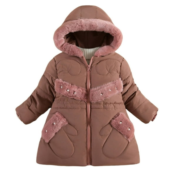 Girls Winter Coat Long Sleeve Furry Hooded Warm Stylish Pearls Down Jackets Toddler Jacket RD1 6 Months-12 Months