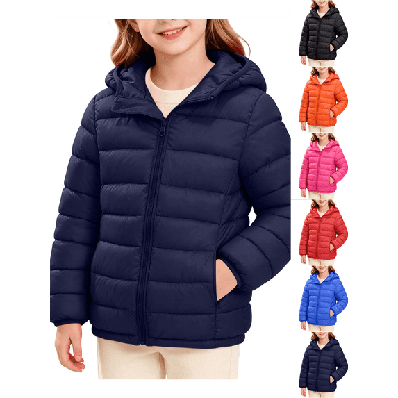Girls Winter Coat Nelozsy Children's Winter Solid Color Long Sleeves Hooded Zipper Quilted Coat Keep Warm Coat Kids Navy 9-10Years