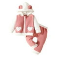 thumbnail image 1 of Girls Winter Coat Outfits 2PC Hooded Ear Heart Graphics Zip Up Color Block Valentine's Day Kids Jackets and Pants 2 Piece Sets(6M 3-6 Months,Pink), 1 of 5