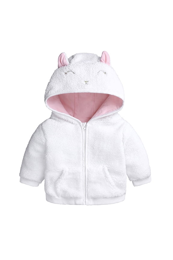 Girls Winter Coat Rabbit Ears Hooded Jacket Zipper Thicken Warm Jacket (White 9-12 Months)