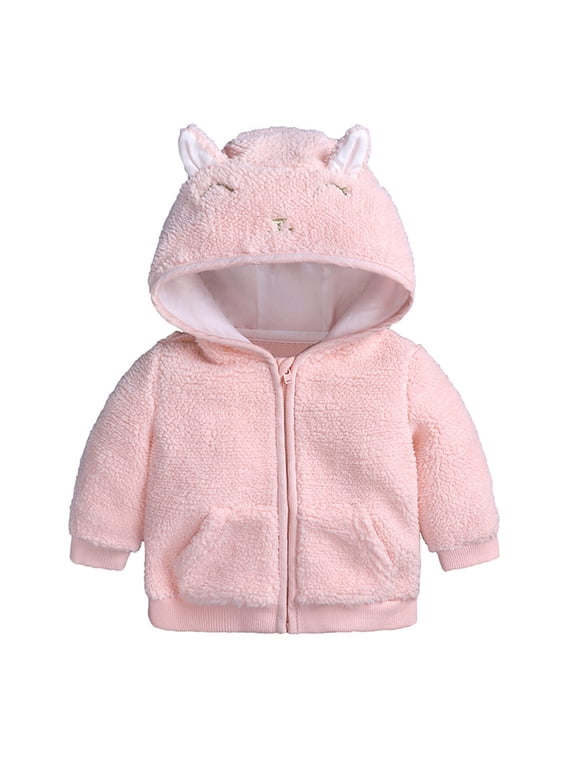 Girls Winter Coat Rabbit Ears Hooded Jacket Zipper Thicken Windproof Warm Outwear