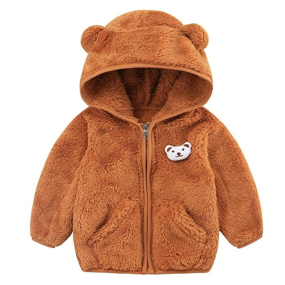 Girls Winter Coat Size 6-12M Newborn Infant Bear Ears Hooded Zipper Warm Fleece Winter Coffee Baby Coat