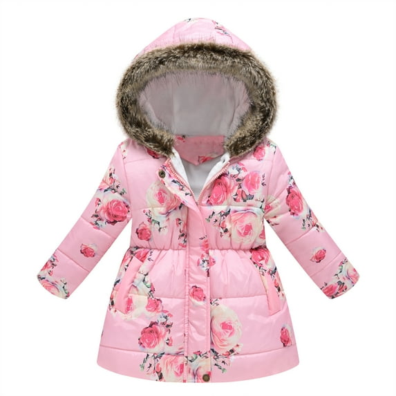 Girls Winter Coat Tbopshirt Girls Coats,Puffer Jackets,Winter Coats for Girls,Fashion Casual Girl Winter Jacket Long Sleeved Turndown Neck Jacket Printed Outwear Parkas