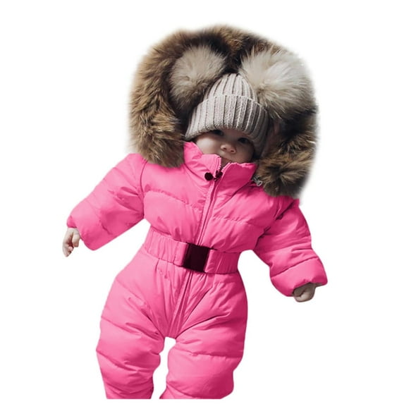Girls Winter Coat Winter Boy Girl Warm Romper Snowsuits Hooded Outerwear Coats Jackets Toddler Snow Suit Hot Pink 18 Months-24 Months
