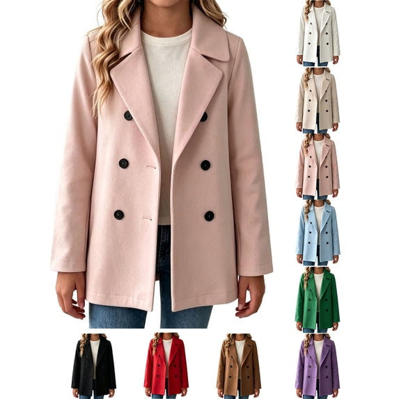 Girls Winter Coat Zaewscy Girls Double‑Breasted Wool Blend Coat Notched Lapel Long Sleeve Kids Casual Wool Outerwear Pink 130