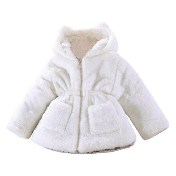 Girls Winter Coats Ear Hooded Faux Fur Fleece Jacket Warm Thick Snowsuit Front Zip Jacket with Pockets Outwear 2-8T (4-5 Years, Beige)