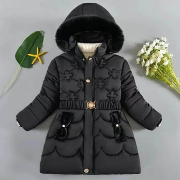 Girls Winter Coats Girls Puffer Jacket with Pocket Zip up Hooded Coat Solid Color Long Sleeve Girls Winter Jacket for Little Girls 130-L