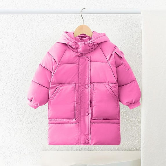 Girls Winter Coats Heavyweight Mid-Length Warm Jackets Water-Resistant Quilted Thickened Cotton Wadding Hooded Outerwear(2-13Y)