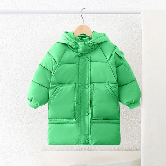 Girls Winter Coats Heavyweight Mid-Length Warm Jackets Water-Resistant Quilted Thickened Cotton Wadding Hooded Outerwear(2-13Y)