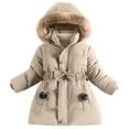 thumbnail image 1 of Girls Winter Coats Hooded Puffer Jacket Girls Khaki Jacket Full-Zip Long Sleeve Waterproof Girls Thicken Jacket Girls' Outerwear Jackets 8-10 Years, 1 of 9