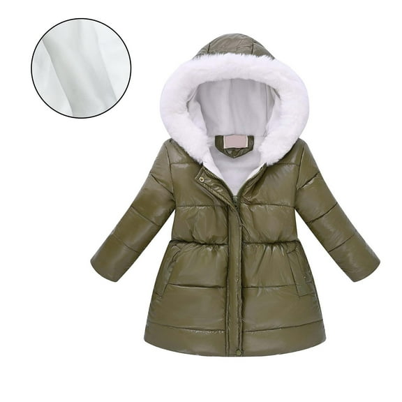 Girls Winter Coats Hooded Puffer Jacket Green Puffer Coat Zipper Long Sleeve Waterproof Kids Lightweight Jacket Girls Winter Coat Size 4-5 Years