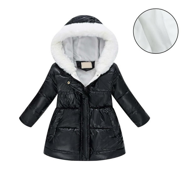 Girls Winter Coats with Hooded Puffer Jacket Kids Girls Black Jacket Zipper Long Sleeve Lightweight Waterproof Jacket Kids Jackets for Girls 4-5 Years