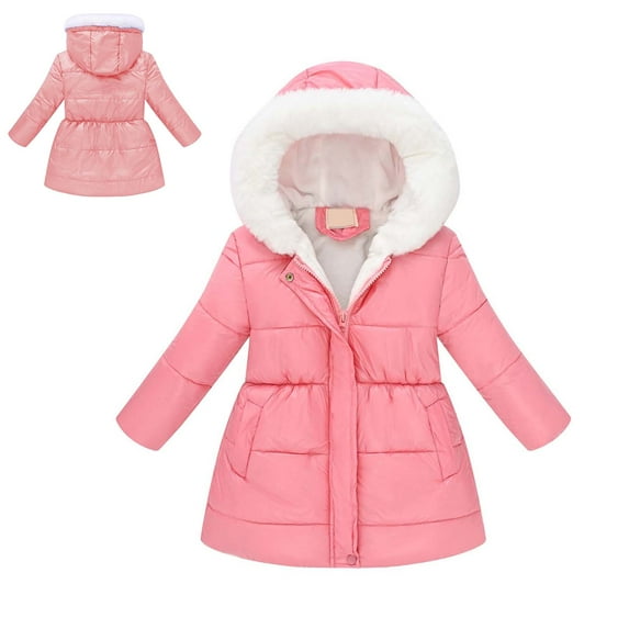 Girls Winter Coats Hooded Puffer Jacket Kids Girls Pink Jacket Full-Zip Long Sleeve Waterproof Kids Lightweight Jacket 8-9 Years Winter Jacket
