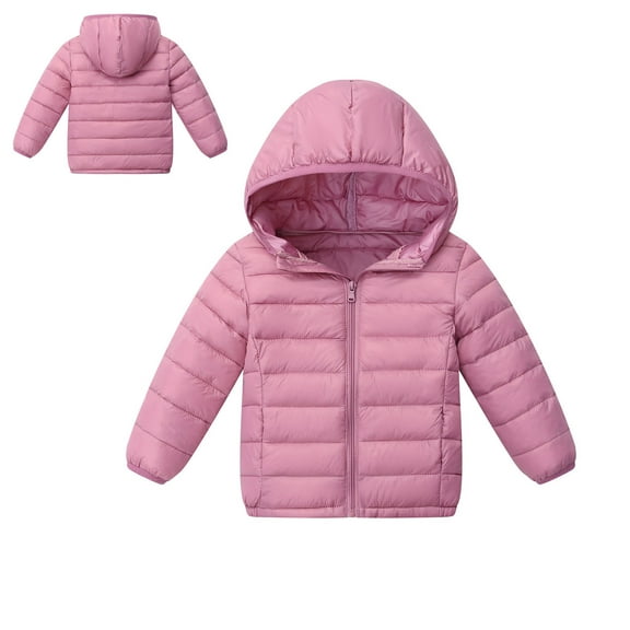 Girls Winter Coats Hooded Puffer Jacket Kids Girls Pink Jacket Zipper Long Sleeve Lightweight Waterproof Jacket Kids Jackets Girls Size 5-6 Years