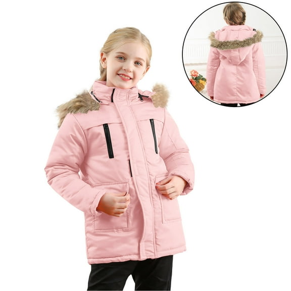 Girls Winter Coats with Hooded Puffer Jacket Kids Pink Jacket for Girls Zipper Long Sleeve Waterproof Kids Thicken Jacket Girls Jackets Size 7-8 Years