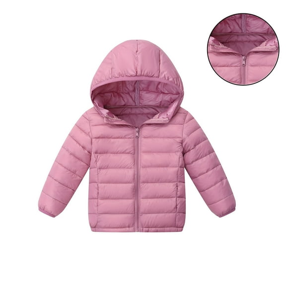 Girls Winter Coats Hooded Puffer Jacket Kids Pink Puffer Jacket Full-Zip Long Sleeve Waterproof Girls Lightweight Jacket 5-6 Years Winter Coats for Girls