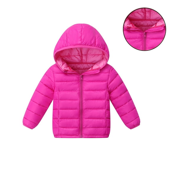 Girls Winter Coats Hooded Puffer Jacket Kids Pink Puffer Jacket Zipper Long Sleeve Waterproof Girls Lightweight Jacket Girls Winter Coat Size 5-6 Years