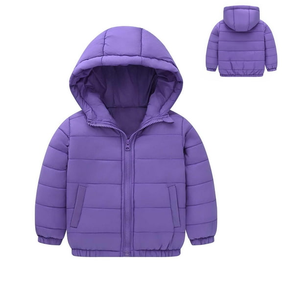 Girls Winter Coats Hooded Puffer Jacket Kids Purple Jacket Boys Zipper Long Sleeve Waterproof Boys Thicken Jacket Girls Fall Jacket 5-6 Years