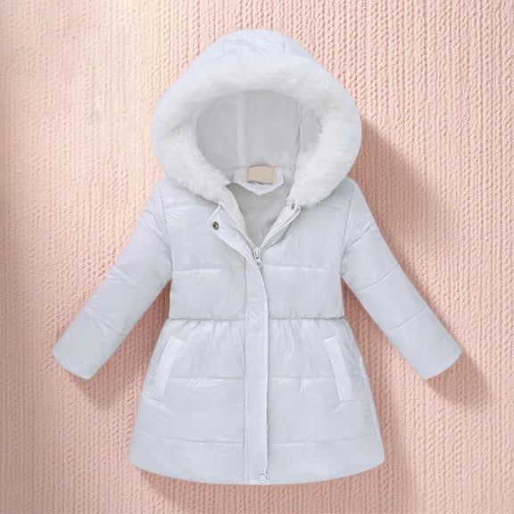 Girls Winter Coats Hooded Puffer Jacket Kids White Jacket Zipper Long Sleeve Waterproof Girls Thicken Jacket Girls' Outerwear Jackets 9-10 Years