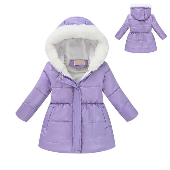 Girls Winter Coats Hooded Puffer Jacket Purple Puffer Jacket Zipper Long Sleeve Waterproof Girls Lightweight Jacket Girl Jackets Size 8-9 Years