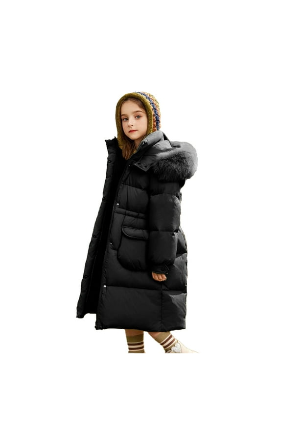 Girls Winter Coats Hooded Puffer Jackets Medium Length Down-Like Cotton Coats Snow Outwear Girls Long Coat Coats for Teens Girls Winter Jacket 5-14y