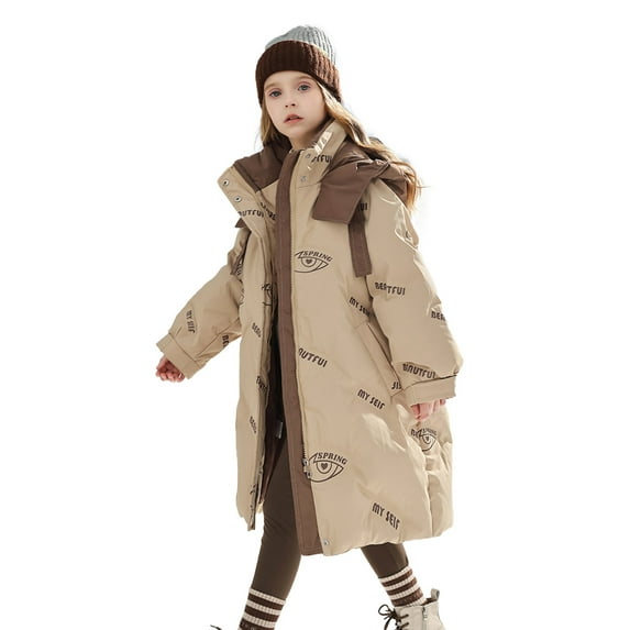 Girls Winter Coats Hooded Puffer Jackets Medium Length Down-Like Cotton Coats Snow Outwear Winter Coat Girls Black Coat Kids Winter Jacket 5-14y