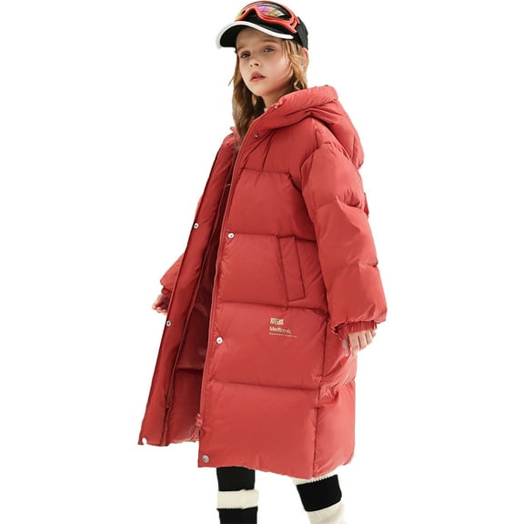 Girls Winter Coats Hooded Puffer Jackets Medium Length Down-Like Cotton Coats Snow Outwear Teen Coat Ski Jacket Girls Winter Jacket Kids 5-14y