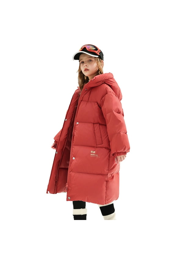 Girls Winter Coats Hooded Puffer Jackets Medium Length Down-Like Cotton Coats Snow Outwear Coats for Girls Kids Coats Girls Winter Jacket Kids 5-14y