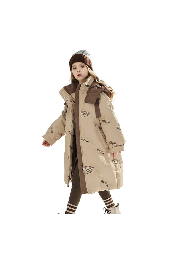 Girls Winter Coats Hooded Puffer Jackets Medium Length Down-Like Cotton Coats Snow Outwear Winter Coat Girls Black Coat Kids Winter Jacket 5-14y