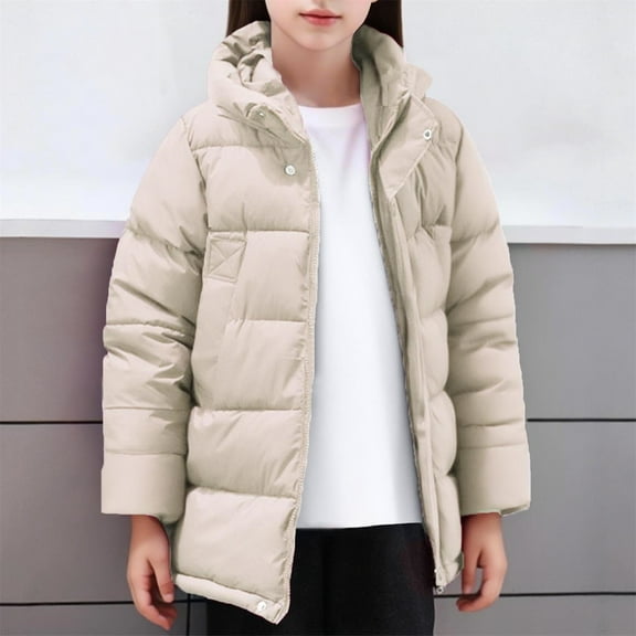 Girls Winter Coats Mid-Length Warm Jackets Heavyweight Water-Resistant Quilted Cotton Wadding Hooded Outerwear（2-13Y）