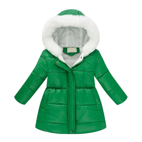 Girls Winter Coats with Hooded Puffer Jacket Kids Green Coat Full-Zip Long Sleeve Waterproof Kids Thicken Jacket Jacket for Kids 6-7 Years