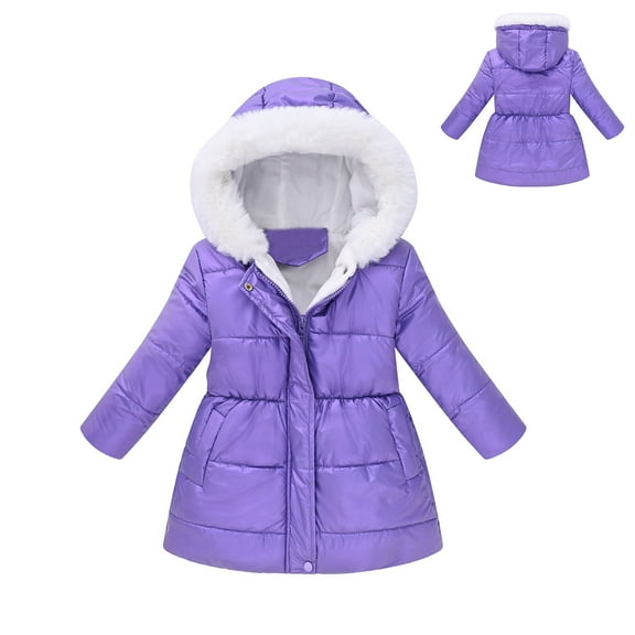 Girls Winter Coats with Hooded Puffer Jacket Kids Purple Puffer Jacket Zipper Long Sleeve Waterproof Kids Thicken Jacket Jacket for Kids 6-7 Years