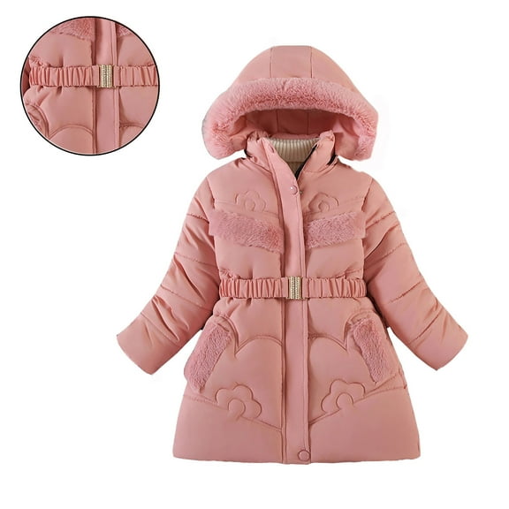 Girls Winter Coats with Hooded Puffer Jacket Red Puffer Coat Full-Zip Long Sleeve Waterproof Girls Lightweight Jacket Girl Jackets 4-5 Years