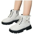 thumbnail image 1 of Girls Winter Combat Boots Cute Bowknot Side Zipper Lace up Non Slip Ankle Booties Fashion Lug Sole Fall Short Boots White 2.5 Big Kids, 1 of 5