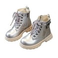thumbnail image 1 of Girls Winter Combat Boots Fashion Buckle Lace up Side Zipper Waterproof Lug Sole Warm Kids Ankle Booties Silver 11 Little Kids, 1 of 6