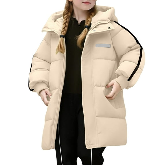 Girls Winter Down Coat Long Hooded Jacket Warm Windproof Children's Outerwear for Cold Weather and Outdoor Play